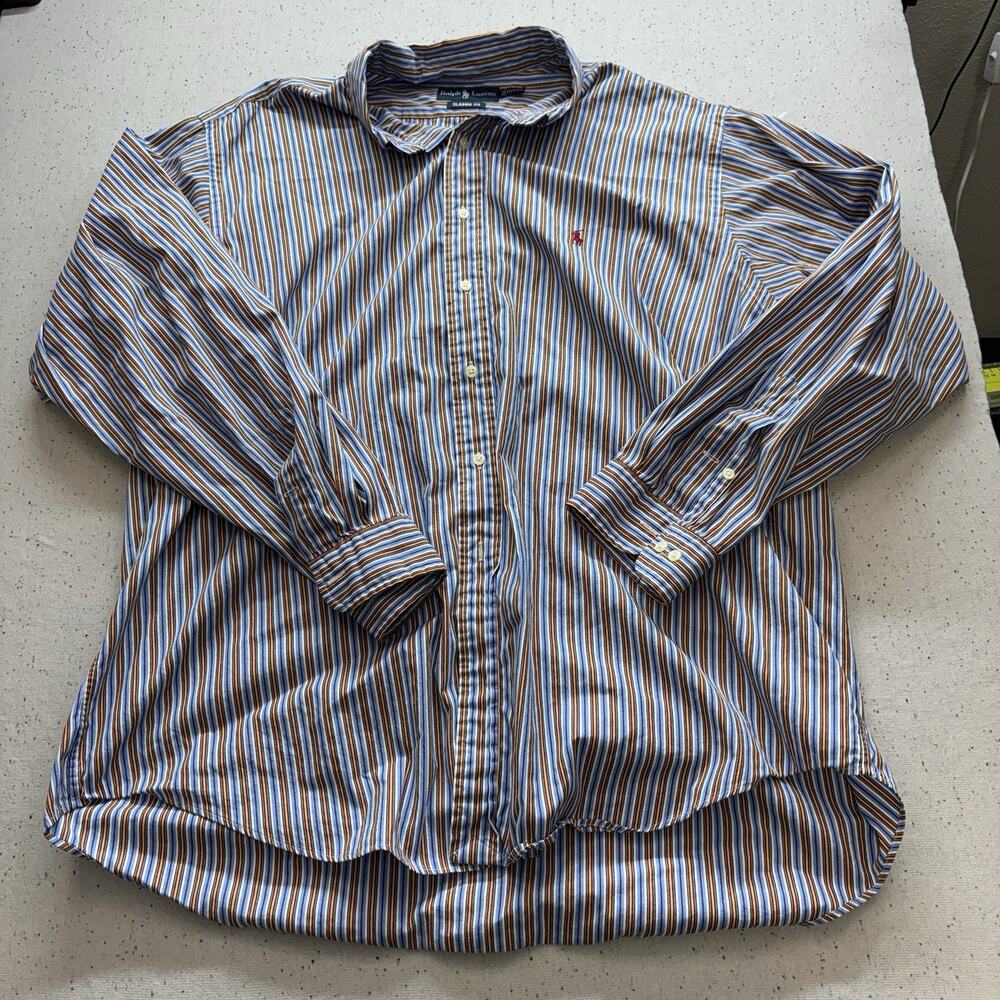 Polo Ralph Lauren Shirt Mens XXL Classic Fit Striped Long Sleeve Multicolor Pony - Picture 2 of 2